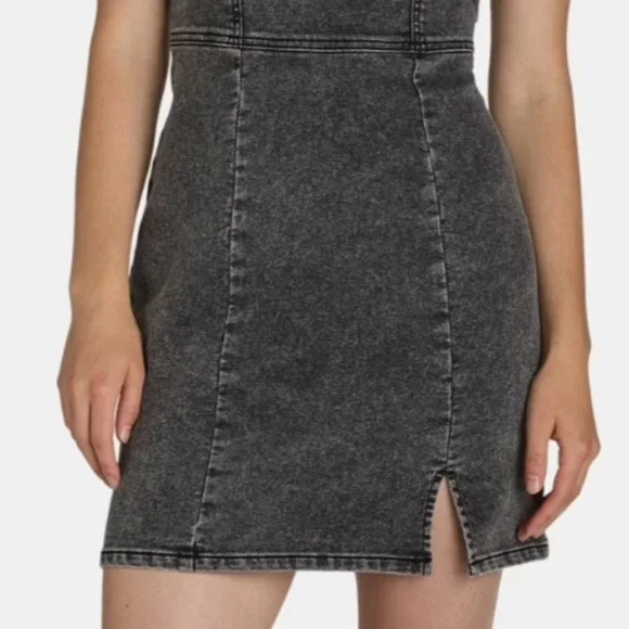 No Boundaries Womens Dress Size S Grey Wash Denim Square Neck Pinafore Mini - Picture 5 of 7